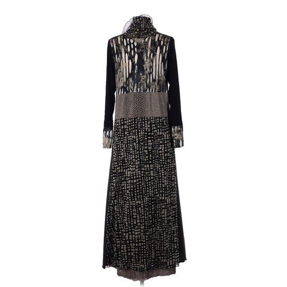 Woman Lee Andersen Wearable Art Maxi Dress Black Gray Brown Cowl Neck Size M - Picture 2 of 5